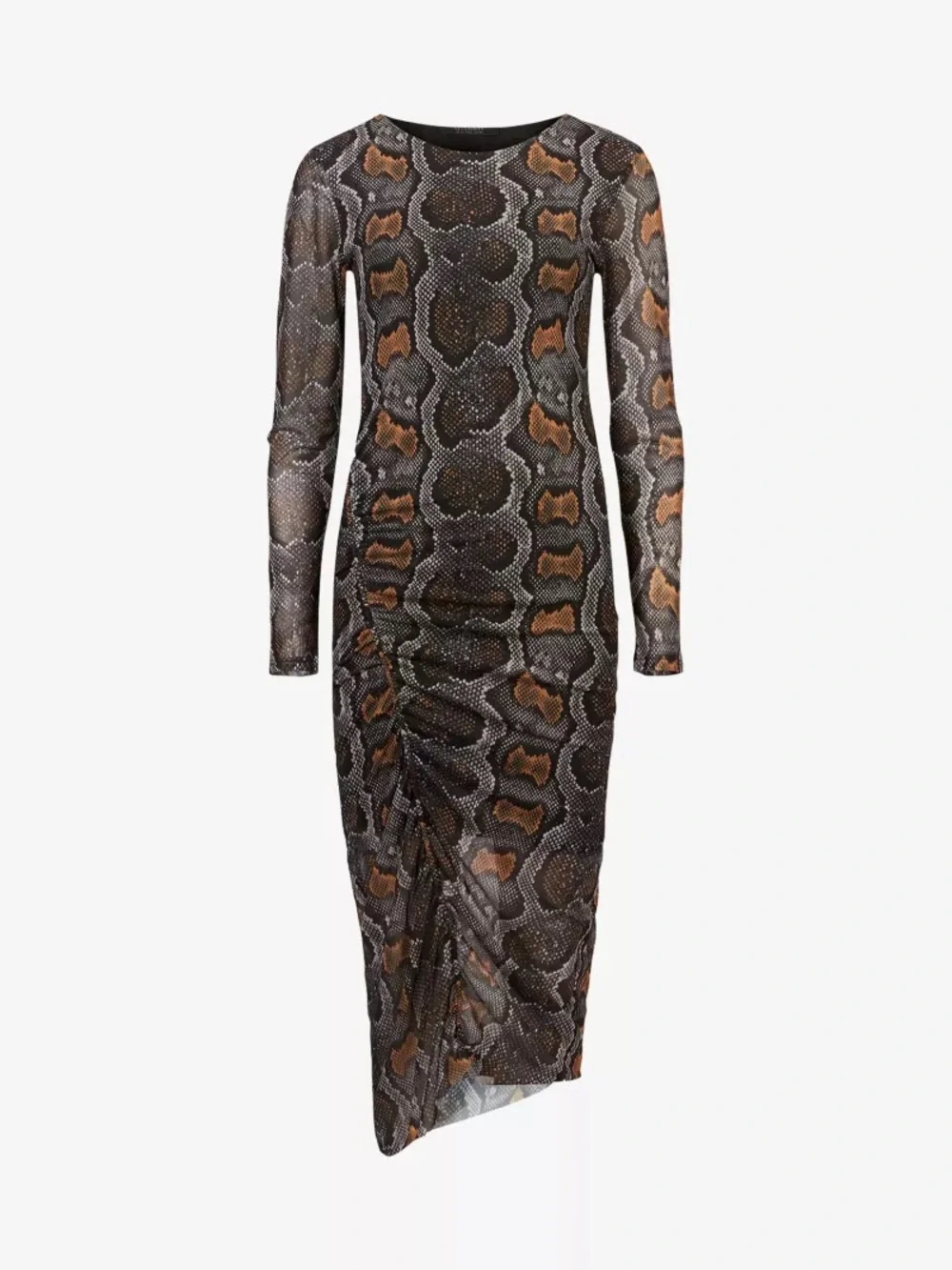 All Saints Norma Ruched Mesh Midi Dress Size US 4 Snake Retile Print
